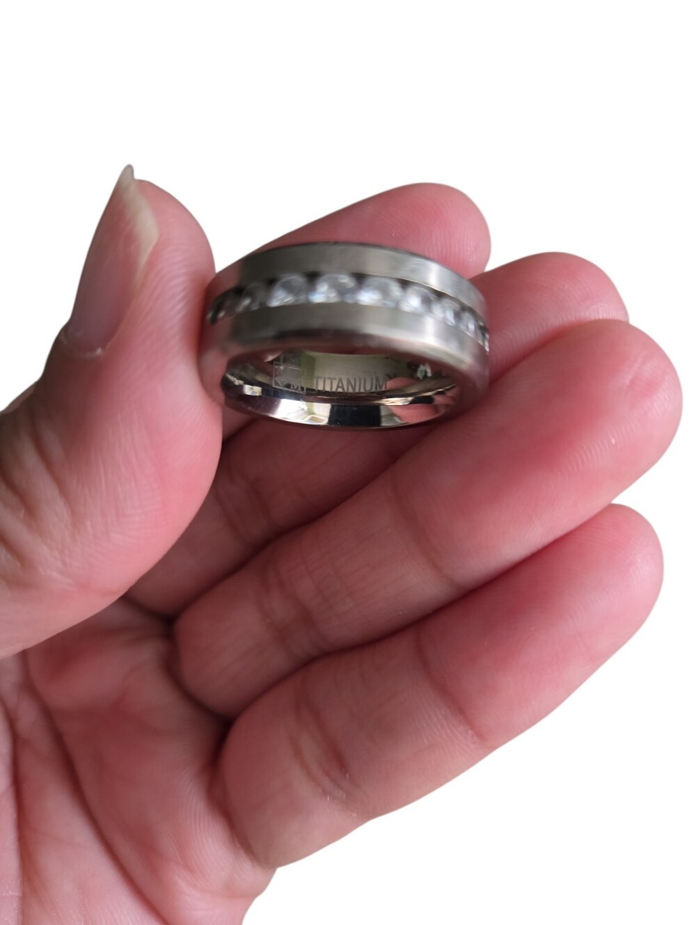 Size 7.5 Titanium CZChannel-Set Band - Picture 2 of 3